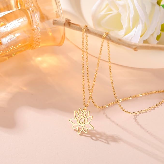 Collier De Lotus En Argent Sterling, Collier De Fleurs De Lotus En