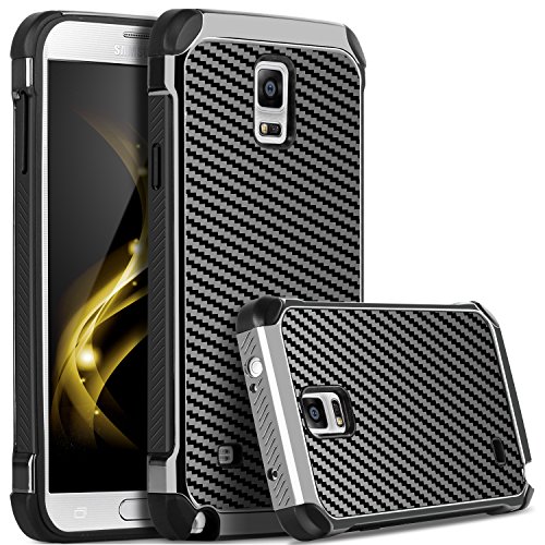 BENTOBEN Galaxy Note 4 Case, Note 4 Case, 2 in 1 Hybrid Hard PC Soft TPU Bumper Carbon Fiber Texture Shockproof Protective Case for Samsung Galaxy Note 4, Gray/Black