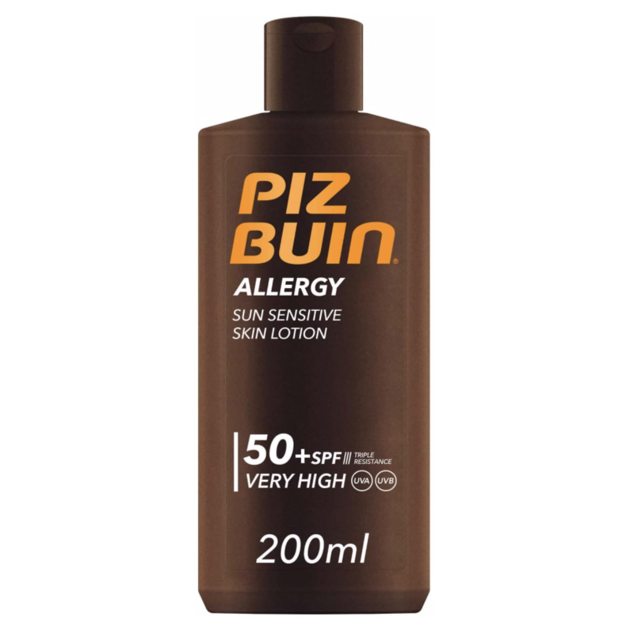 PIZ BUIN Allergy Sun Sensitive Skin Lotion FPS 50 (200 ml), protector solar corporal con FP50, protección solar muy alta para pieles sensibles, loción corporal con filtros UVA/UVB