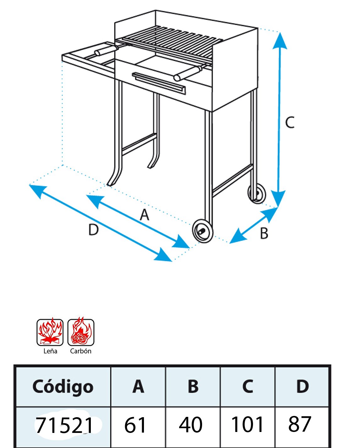 Imex El Zorro 71521 - Barbacoa con parrilla de inox, 61 x 40 x 101 cm, color negro