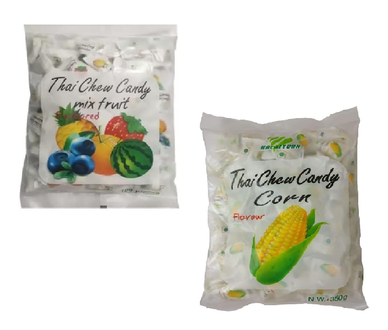 Haoliyuan Thai Chew Combo Flavored (Corn Candy, Mix Fruit Candy) 350gm (Pack Of 2)