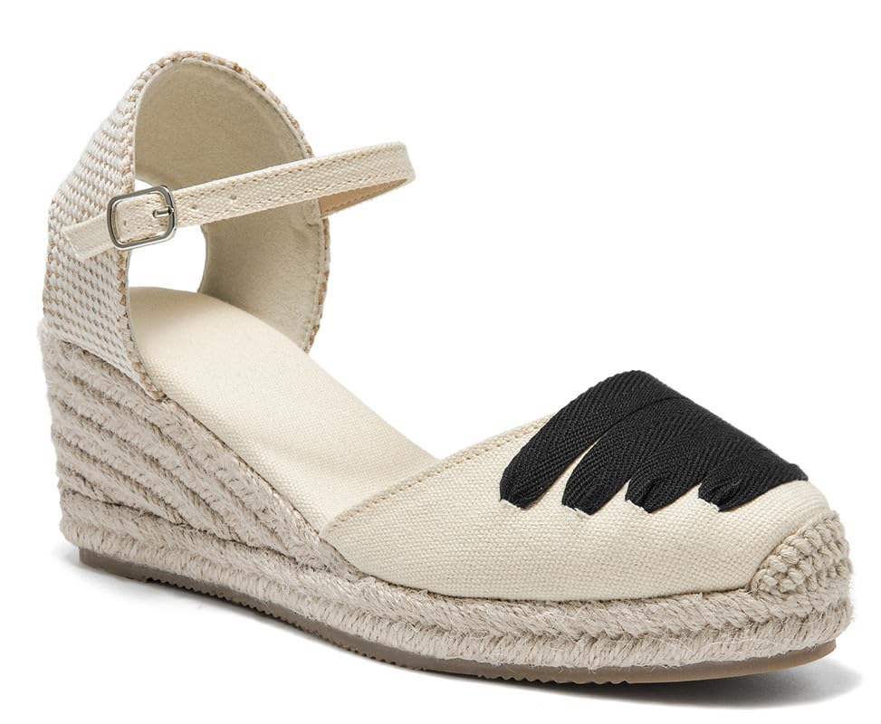 Image of Womens Espadrille Wedge Sandals Closed Toe Platform Lace Up Ankle Strap Slingback Summer Dress Shoes