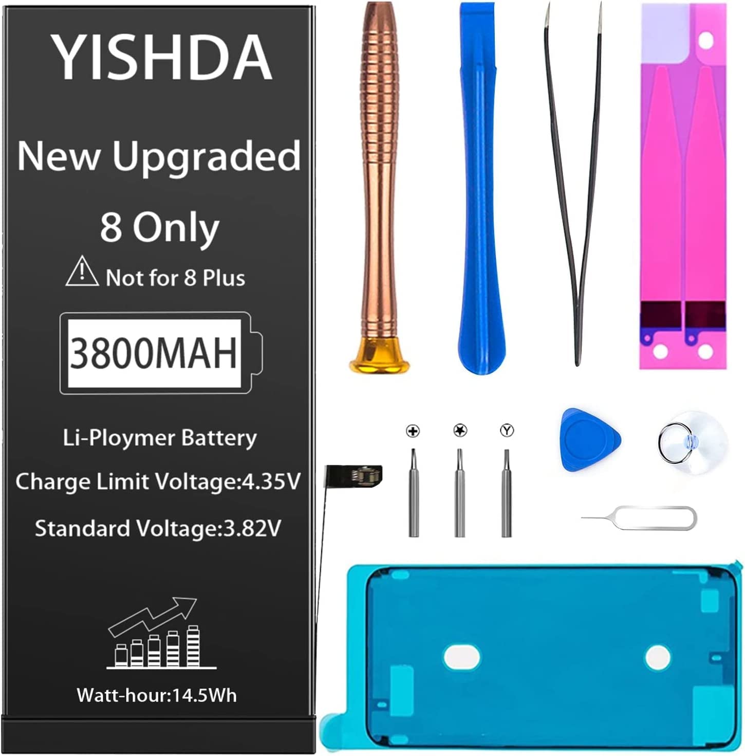 YISHDA Battery for iPhone 8, 3800mAh High Capacity Battery Replacement for iPhone 8 (A1863 A1905 A1906) with Professional Repair Tools Kit and Installation Manualβ¦