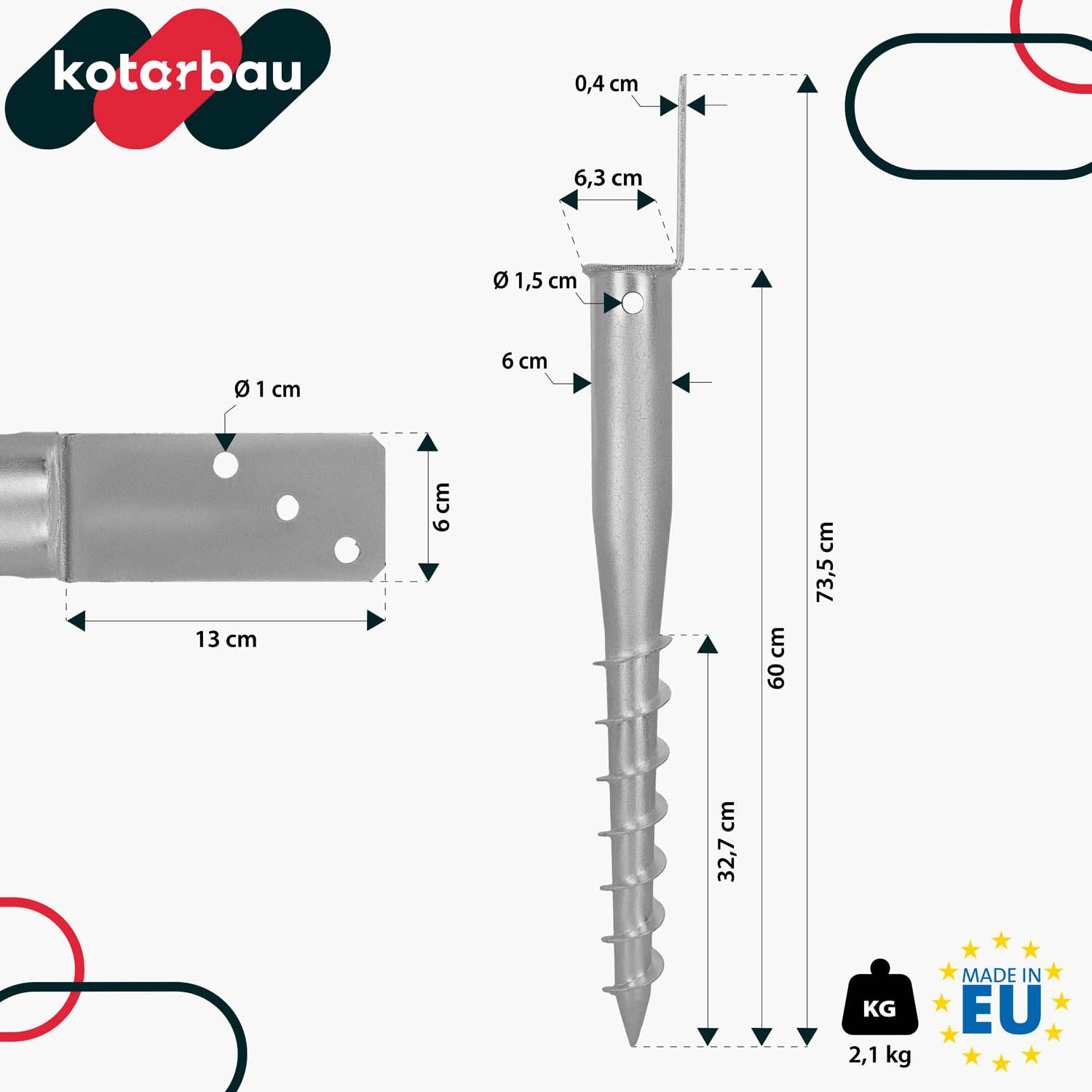 KOTARBAU® 4 Stk. L Pfostenträger zum Einschrauben L 735mm verzinkter Stahl Einschlaghülse Einschlagbodenhülse Pfostensockel L-Bolzen Erdanker Erdungsspieß Anker Holzpfosten Pavillon-Zäune Gartenzaun