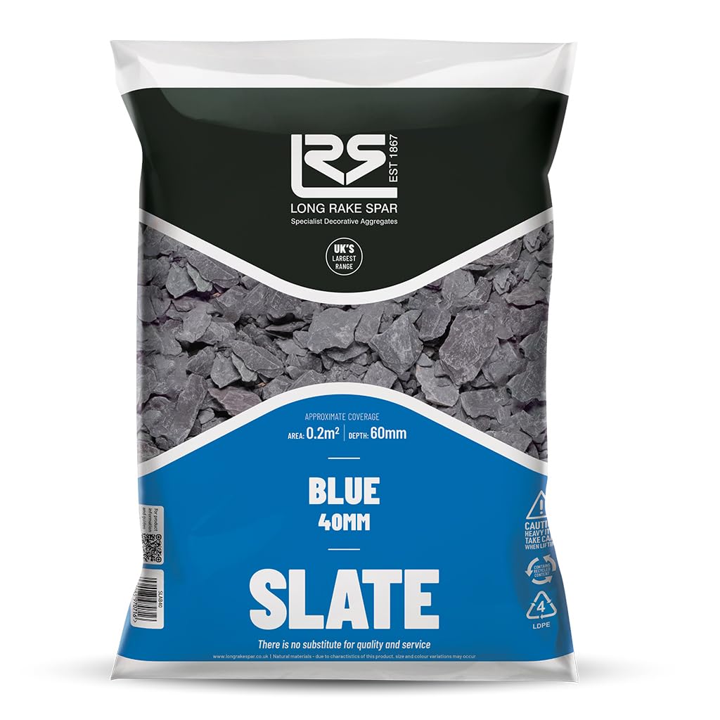 Suregreen Blue Slate Chippings 40mm | 20kg Bag of Decorative Aggregates for Garden Borders, Gravel Paths, Landscaping, Rockeries & Outdoor Features