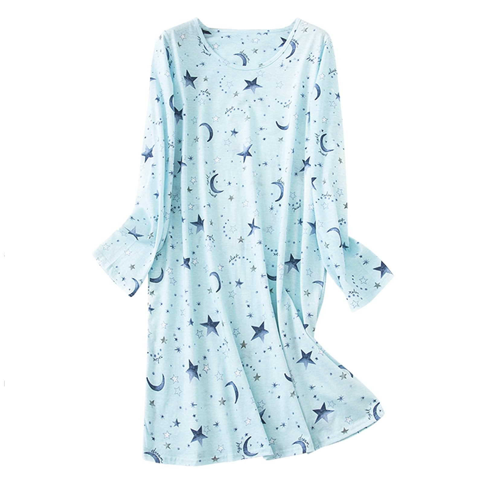 Womens Long Sleeve Cotton Nightgown Sleep Shirt Soft House Dress Green |  eBay