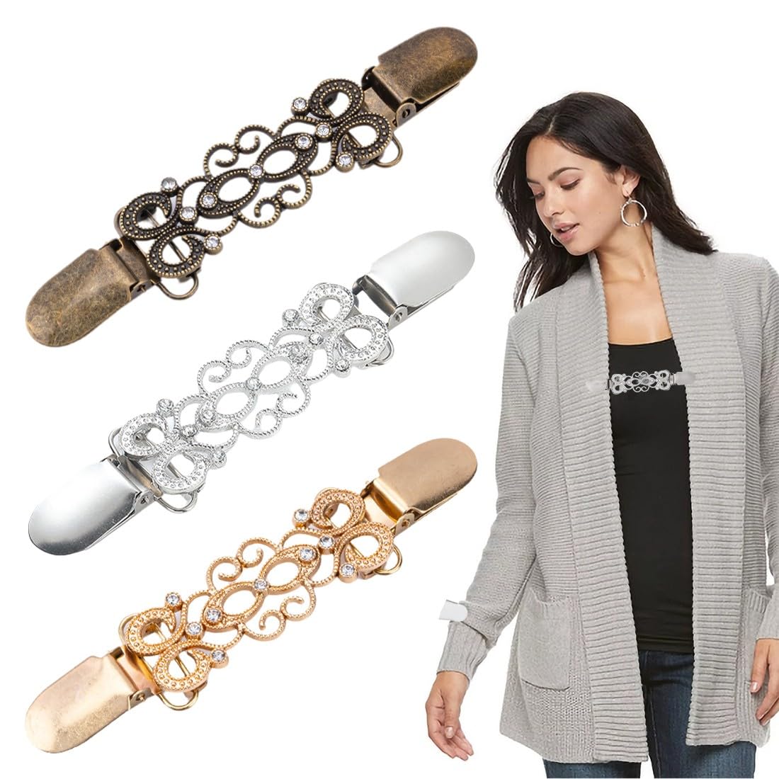 Dimeho Maglione vintage Swirl Clip 4 pezzi maglione clip mantello clip per abito retrò cardigan clip cape maglioni cardigan sciarpa collo chiusura abito camicia spilla sciarpa clip clip (oro