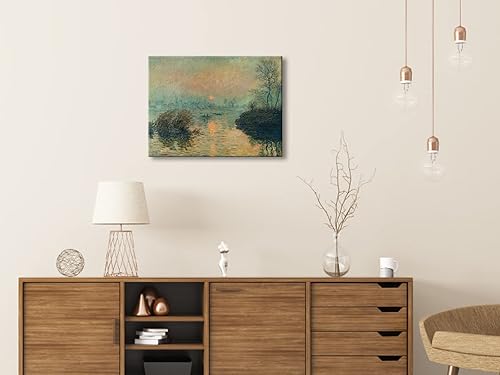 Miniatura 2 de Wieco Art Lienzo decorativo para pared, puesta de sol en el sena en Lavacourt, efecto invernal por Claude Monet, pinturas al óleo, impresiones en
