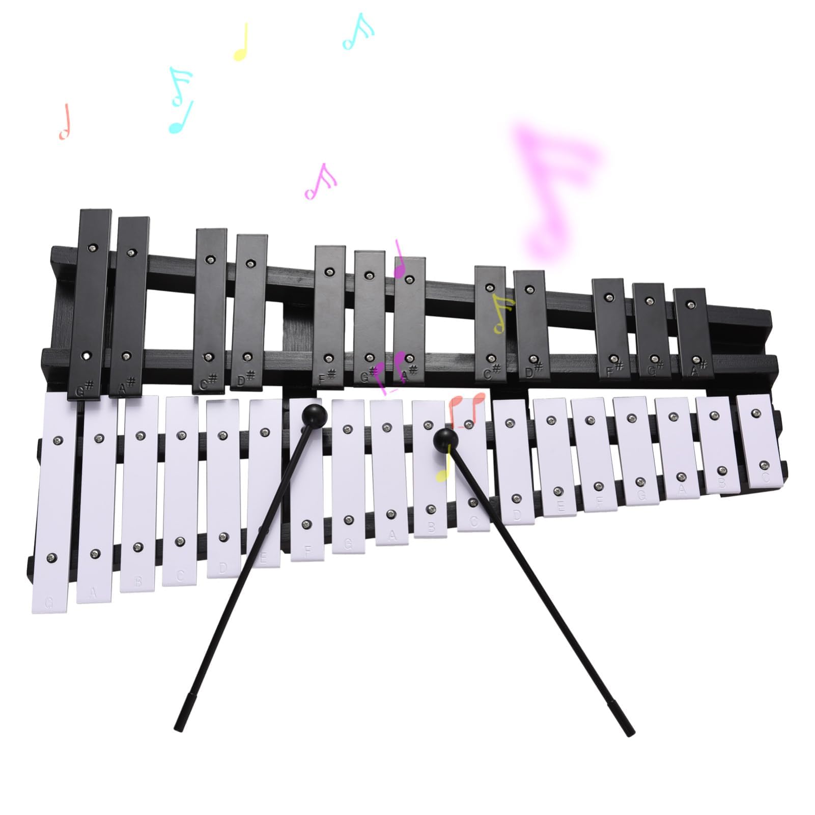 Ejoyous Xylophone, 30 Notes Cadre en Bois Tiges en Aluminium Xylophone Pliant avec Sac 2 Maillets, pour étudiants Débutants (Noir Blanc)