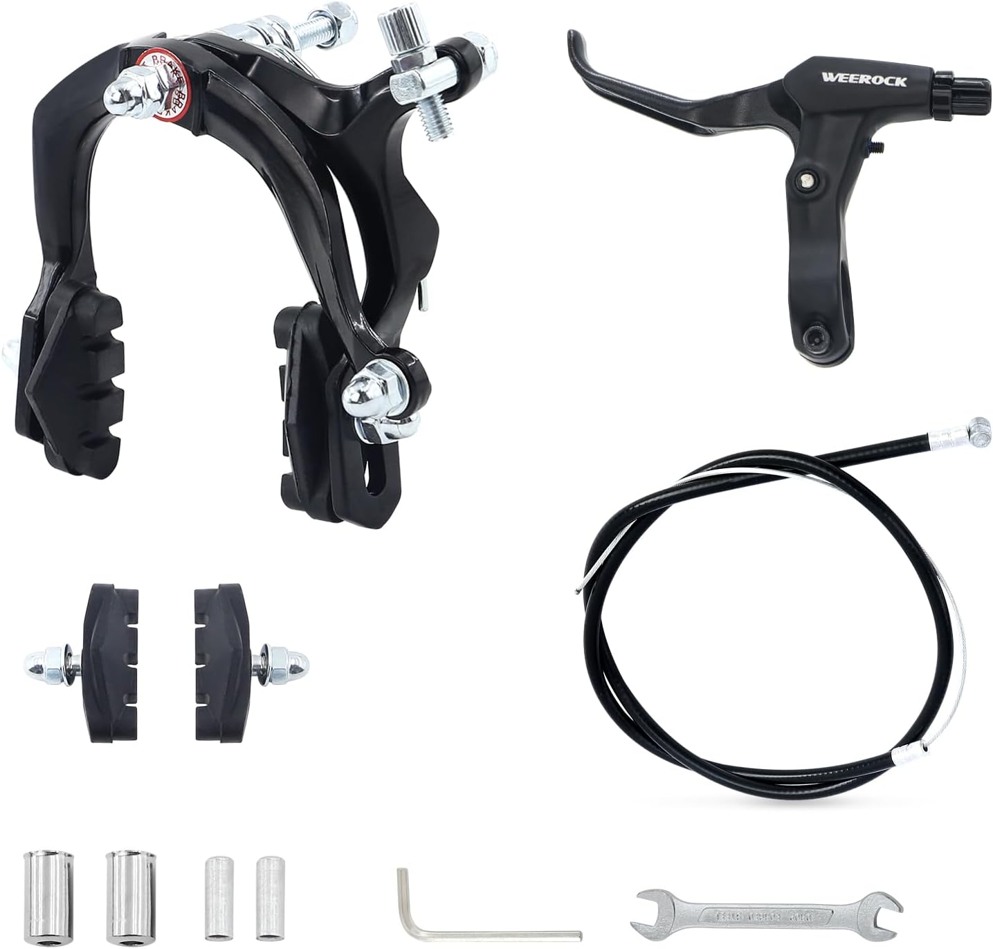 WEEROCK Bike Calip Brake Set Front and Rear C Brake Set, Rim Brake Set with Aluminium Alloy Brake levers, Bike Cables for Kids Bike, Child Bike, Student Bicycle, BMX，Beach Bike, Commuter Bike