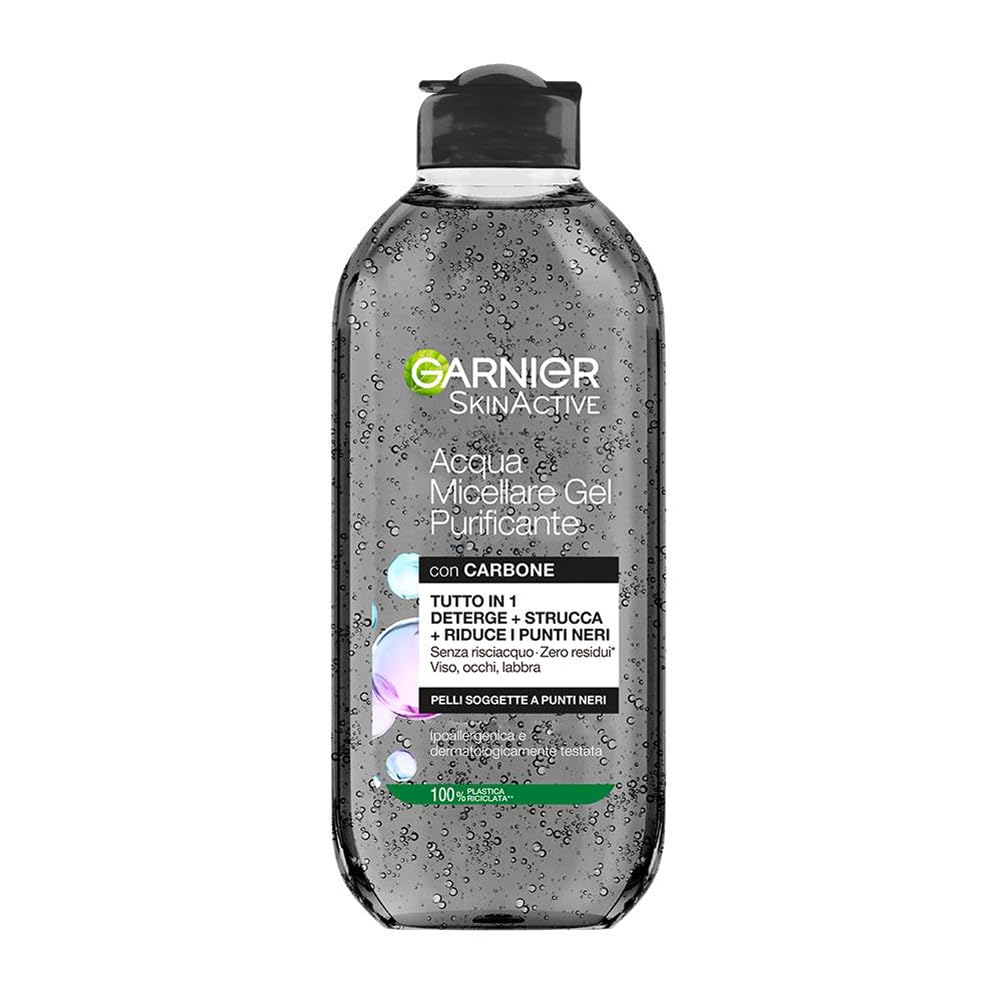 Garnier SkinActive Acqua Micellare Gel Purificante con Carbone, Detergente e Opacizzante, Per Tutti i Tipi di Pelle, Senza Risciacquo, Formula Vegana, 400 ml