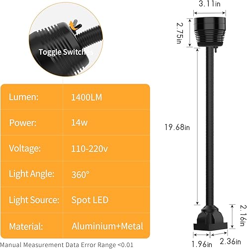 Miniatura 3 de Luz LED de torno de máquina, luz flexible para taller de trabajo IP66, impermeable, 1400 lúmenes, 110 V-220 V..