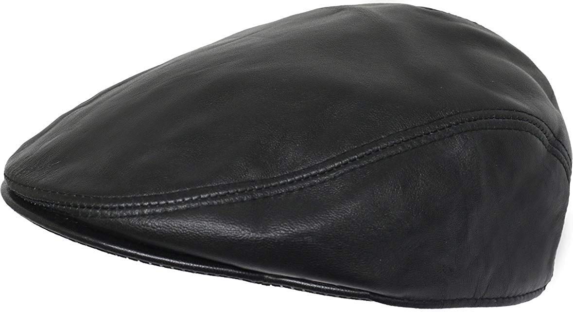 BRANDSLOCK Mens Leather Classic Ivy Cap | Newsboy Flat Gatsby Cap (Black, M)