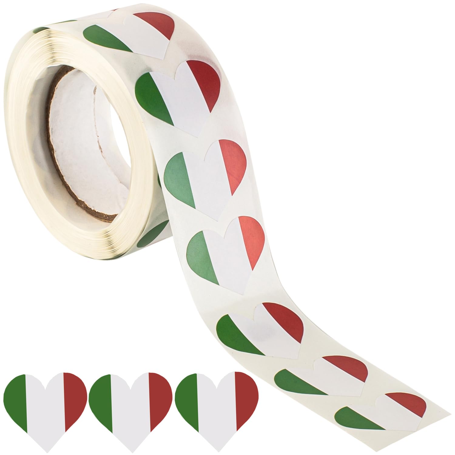 500pcs a Roll Italy Flag Heart Shape Stickers for Events Flag Heart Shaped Stickers on a Roll (Italy)