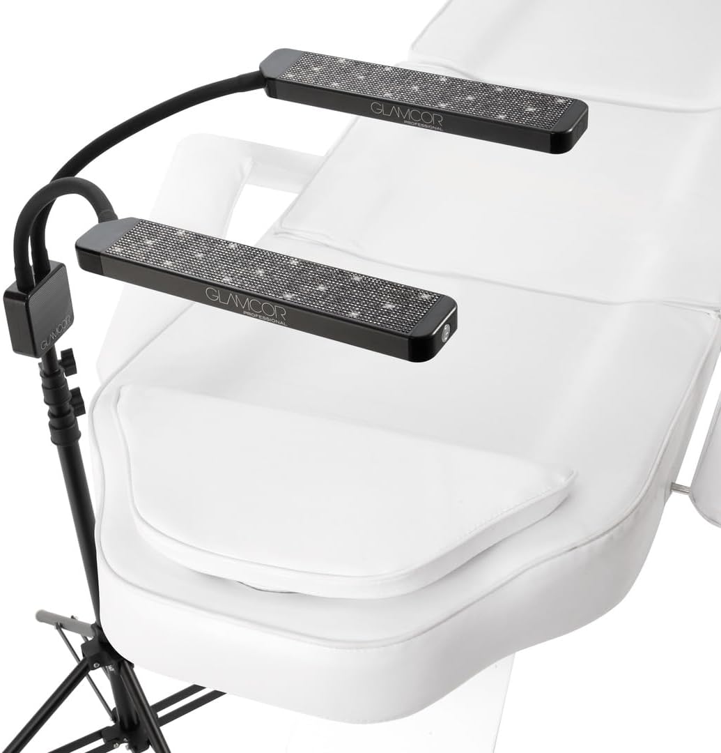 GLAMCOR Elite X Portable LED Lighting Kit for Eyelash Extension, Esthetician, Makeup, Filming & Photography | 5600K Five-Stage Dimming Daylight, with Travel Bag & Tripod (Black w/Black Sparkle)