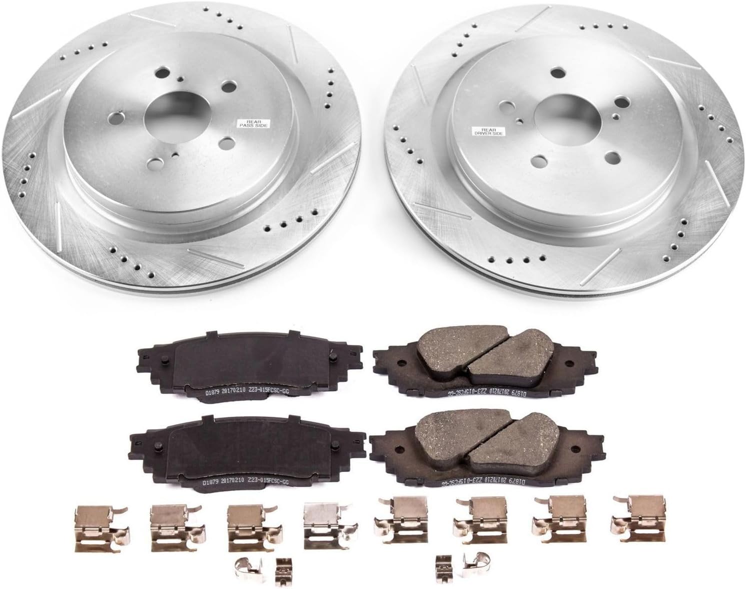 PowerStop Rear Brake Kit For Lexus RX350 2016-22 |RX350L 2018-22 |RX450h 2016-22 |RX450hL 2018-22 - Drilled and Slotted Disc Rotors with Ceramic Brake Pads Replacement, K7740