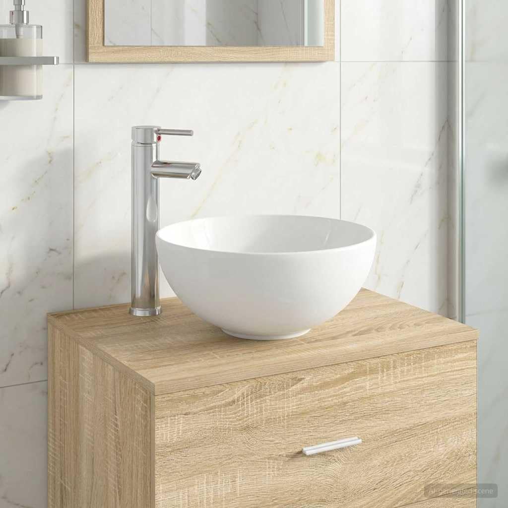 Lavabo de metal para ahorrar espacio en muebles y armarios de baño