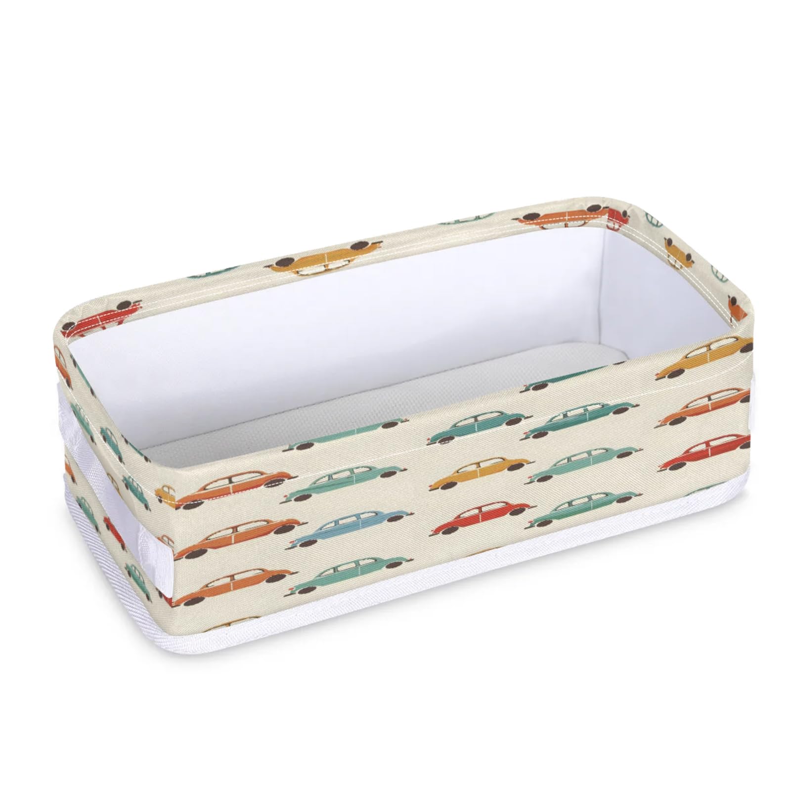 Tablerazzi Toilet Tank Topper Paper Basket with Handle, Cute Car Print Bathroom Storage Basket for Organizing, Small Fabric Storage Bins for Bathroom Decor