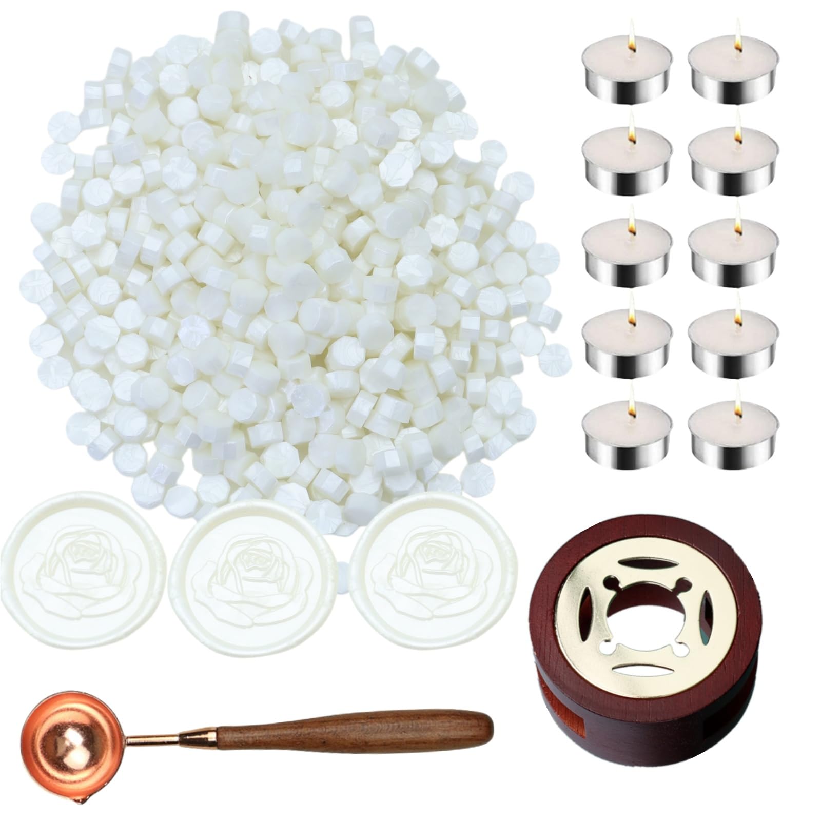 Sealing Wax Beads Kit, Atopbb 300pcs Mixed Red Color Wax Seal Beads, 1pcs Wooden WaxSeal Warmer