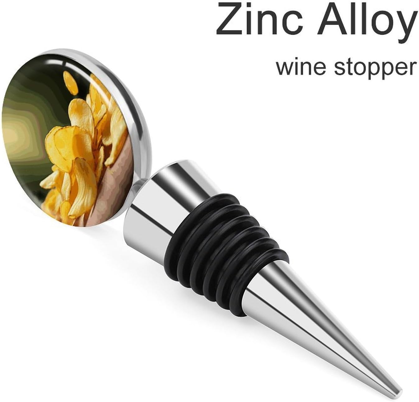 Potato Chips Wine Stopper Keep Fresh Reusable Wine Cork with Rubber Suitable for Standard Leak Proof Zinc Alloy Bottle Stopper for Gifts, Bar, Wedding, Holiday Party