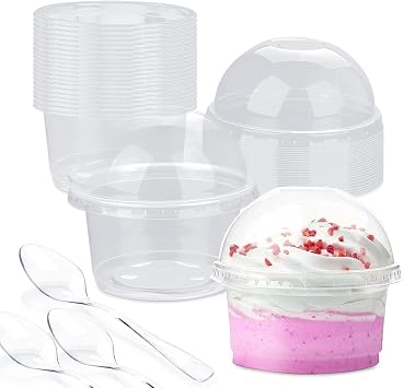 Rocutus Dessert Cups Clear Plastic Cups,50 Pack Dessert Cups Clear Plastic Cups with Dome Lids,Party Cups Fruit Cups Snack Bowls for Iced Cold Drinks Ice Cream Cupcake Parfait 8.4 OZ