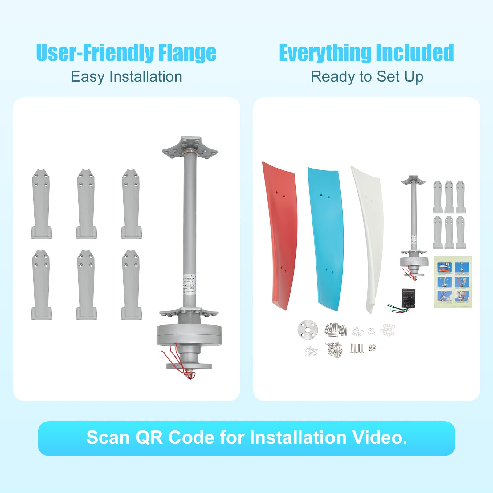 Éolienne 450W 12V/24V Verticale, Générateur Éolien Domestique avec Contrôleur Intégré - Turbine Éolienne Silencieuse pour Jardin, Maison, Autonome