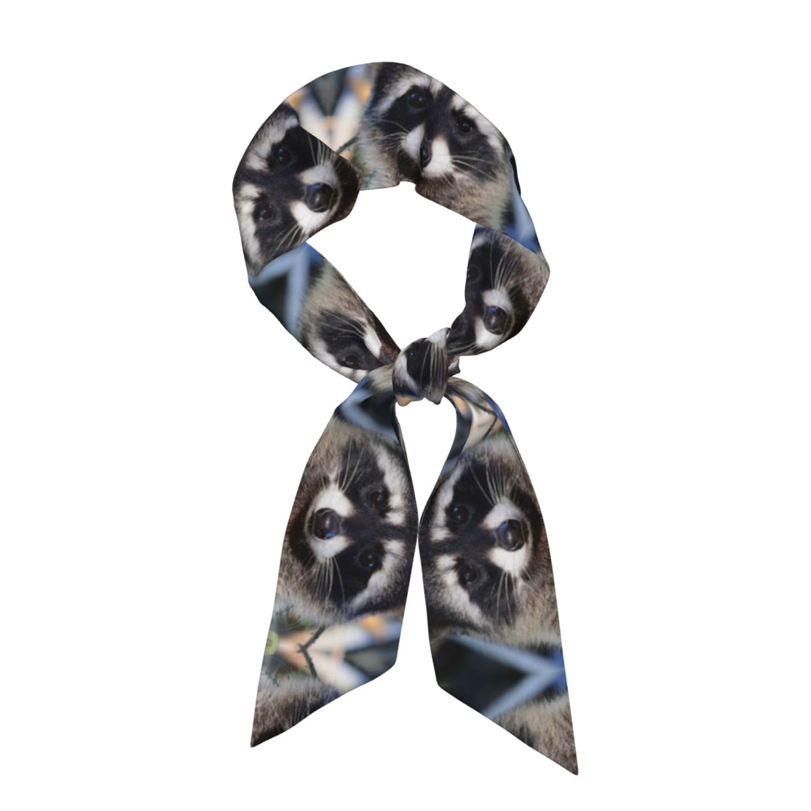 yagDAA Little Raccoon Face Print Long Skinny Scarves Satin Neck Scarf Head Scarf Purse Scarfs Shawl Wraps For Women