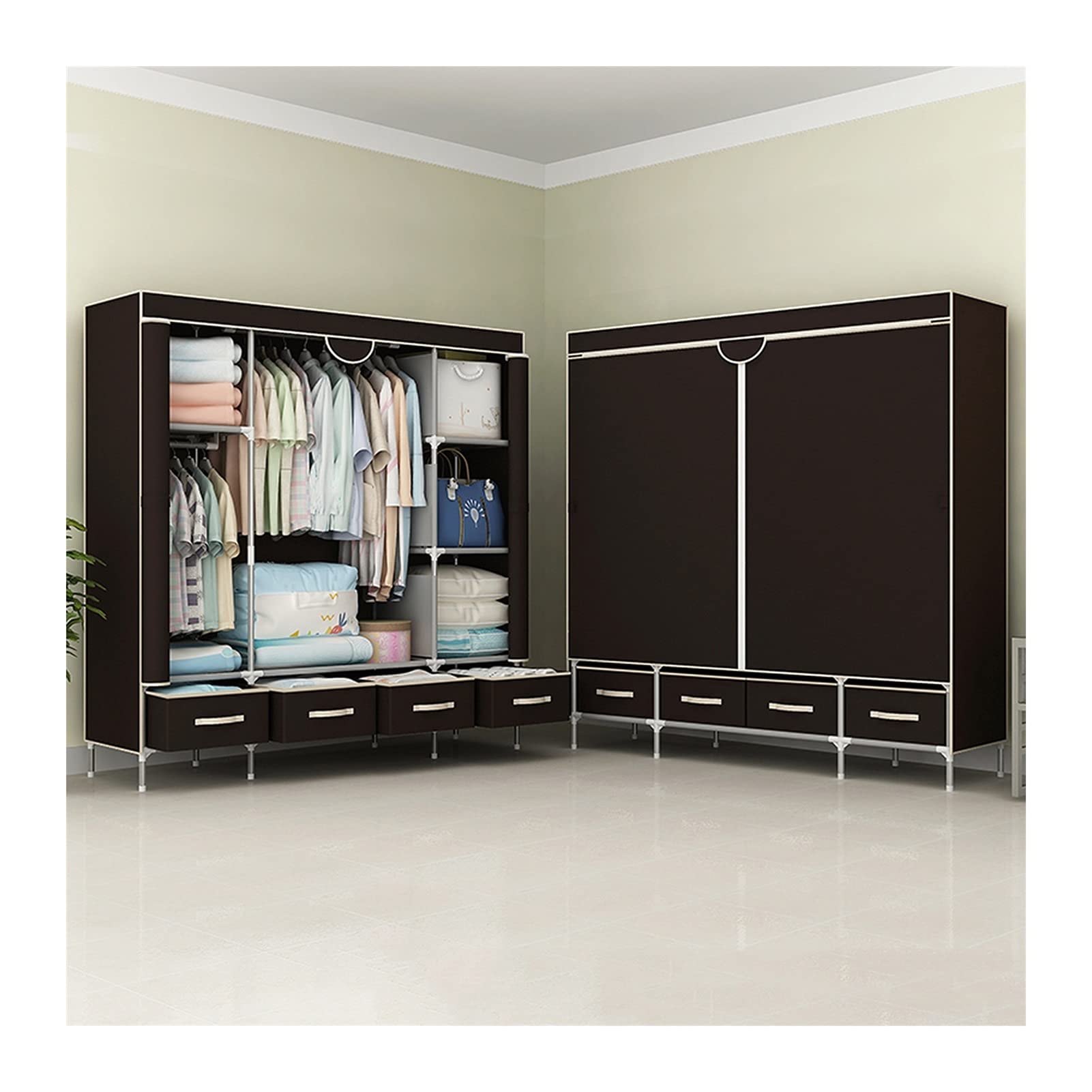Armadio Portatile 59 pollici Grande armadio Armadio Armadio Armadio Armadio Organizzatore di stoffa Armadio Armadio e rivestimento in tessuto non tessuto Rivestimento portatile Armadio portatile, faci