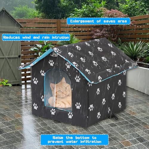 Katzenhaus Outdoor, Katzenhaus Outdoor Winterfest Wasserdicht, Katzenhütte Outdoor Indoor mit Abnehmbarem Kissen für Kleine Hund Katze Streuner Haustiere (L, Schwarz)