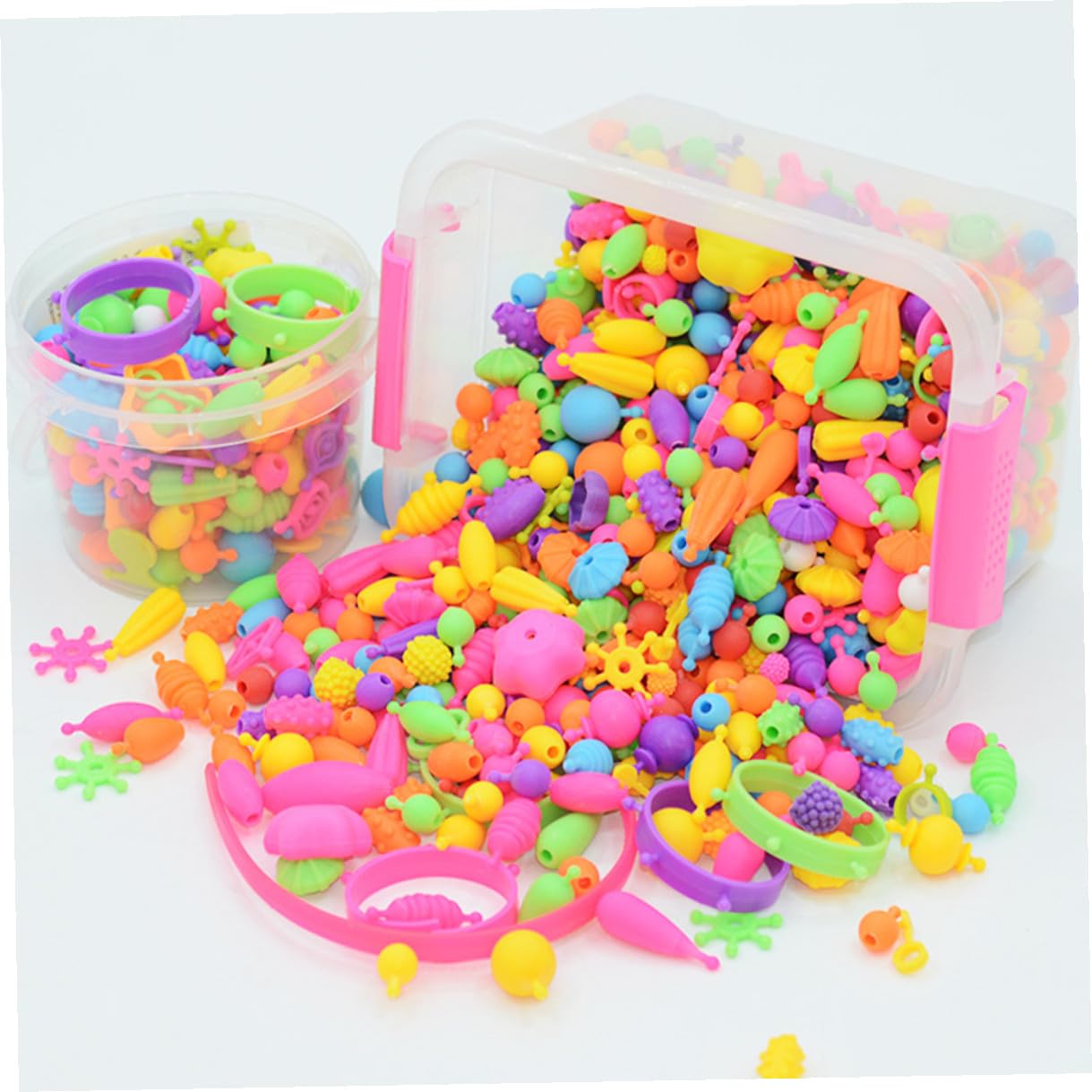 Kit de Cuentas de Plástico para Pulseras DIY, Caja Obsequio de 1 Niñas | Pulseras Niño Niña Manualidades, Lavables, Piezas de Varios Tamaños y Formas, para Decoración y Creatividad
