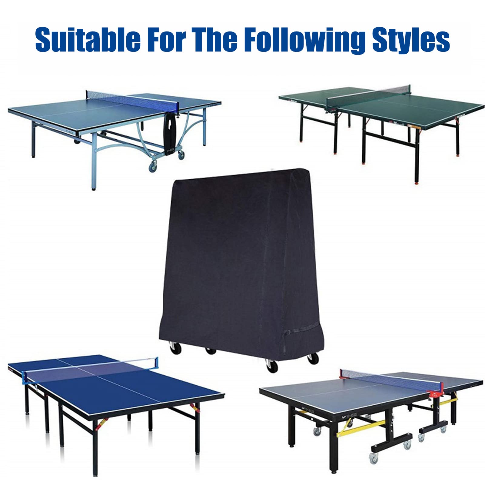 Copertura per tavolo da ping pong, Oxford 210D, impermeabile, per esterni e interni, adatta sia a tavoli pieghevoli che a tavoli piatti, copritavolo da ping pong, colore nero, 165 x 70 x 185 cm