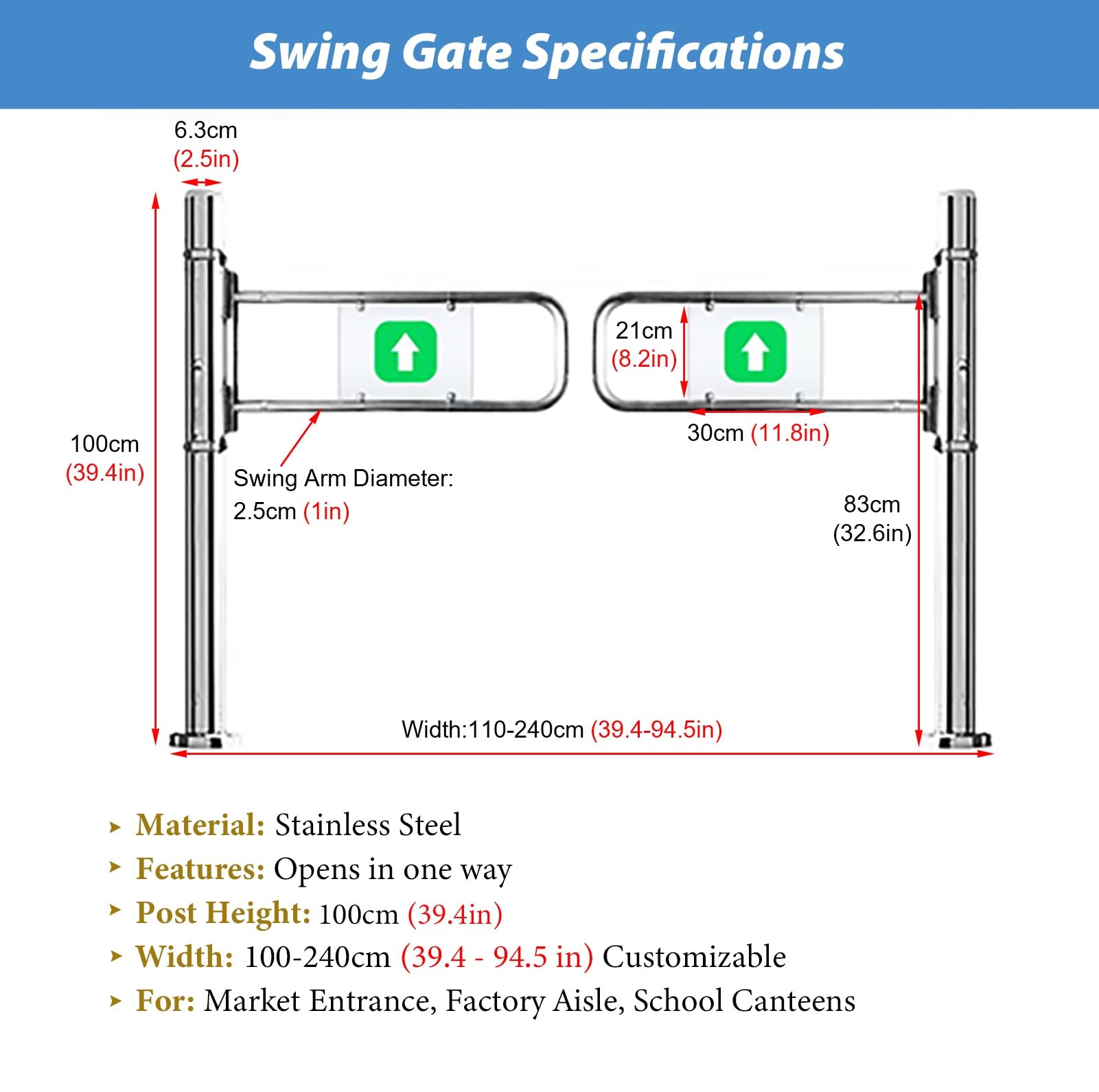 Puerta oscilante de seguridad industrial resistente con resorte, puerta manual de cierre automático unidireccional para un acceso seguro de peatones en supermercados y almacenes
