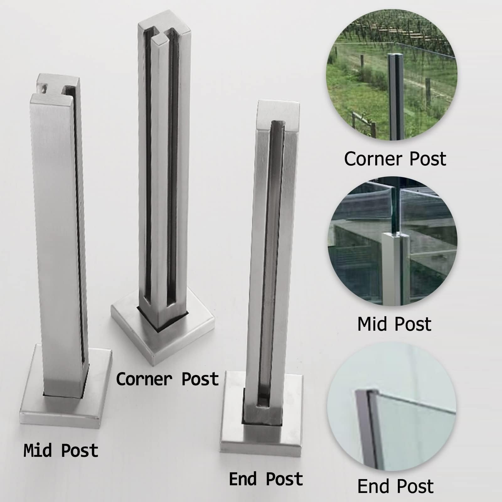 Poste De Barandilla De Barandilla De Acero Inoxidable, Kit De Barandilla De Aterrizaje De Cubierta Alta De Acero Inoxidable 304 60 80 100 120 Cm For Vidrio De 8-12 Mm(Silver End Post,105cm/41.3 in)