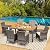 COSTWAY 7 Piece Patio Dining Set, Outdoor Rattan Acacia Wood Table and Cushioned Chairs, Conversation Furniture Set for Deck Backyard Lawn Garden