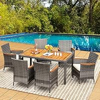 GIANTEX Rattan Gartenmöbel Set, Sitzgruppe Garten Lounge 6 Stühle mit Tisch, Rattan Lounge Möbel Outdoor, Terrassenmöbel Balkonmöbel Set für 6 Personen, Gartengarnitur Sitzgarnitur Garten Essgruppe