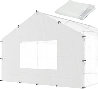Quictent 8.9x6.5 FT Chicken Coop Cover Heavy Duty Winter Wrap with Window, Waterproof Chicken Run Tarp, Full Enclosure Insulation, 12 Ball Bungees (Back Panel)