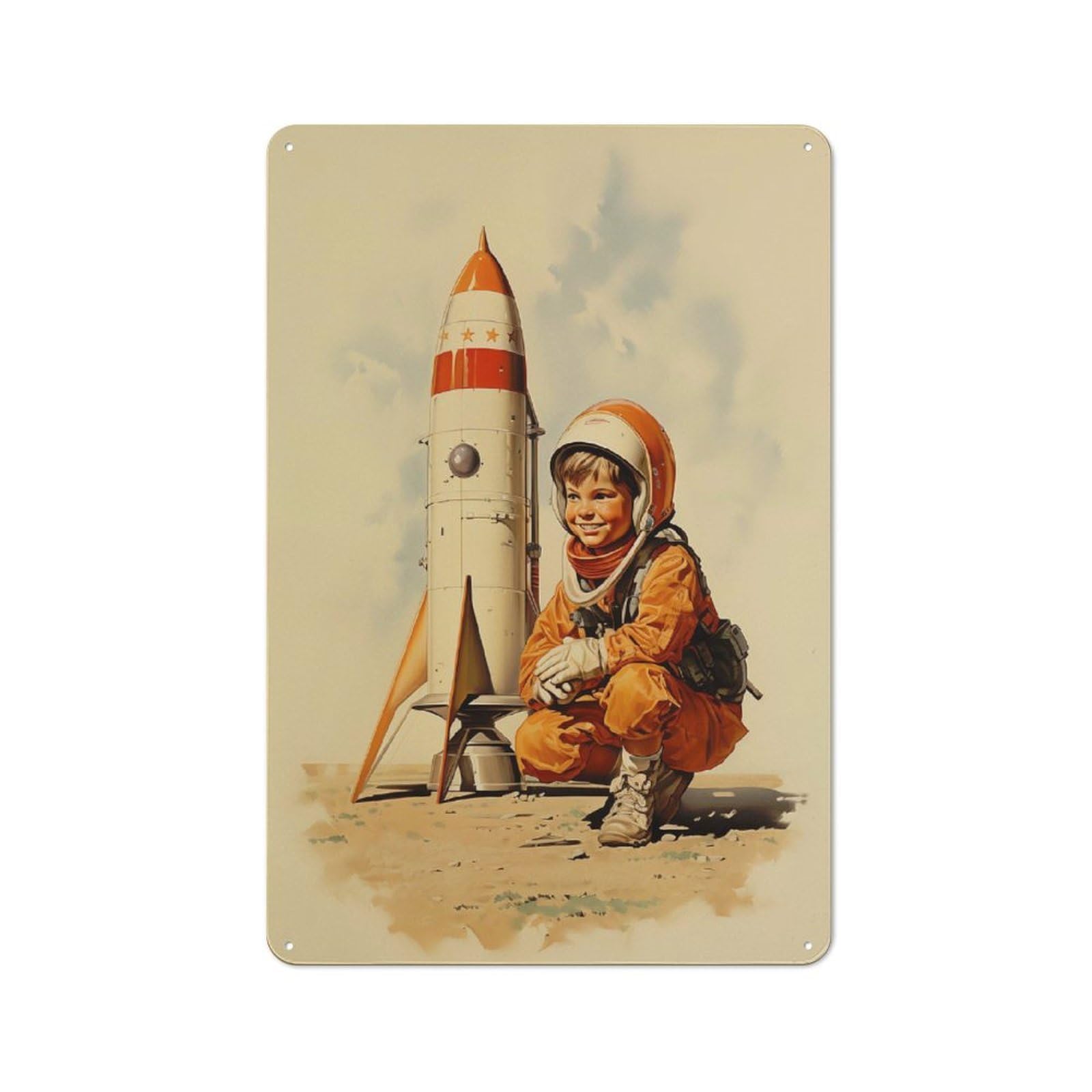 Junmoney Boys Style-15 Metal Plaque 30X20cm With Astronaut Retro Style For Hallway Wall, Rustic Decor, A Metal Wall Feature For Hallways And Entrance Areas