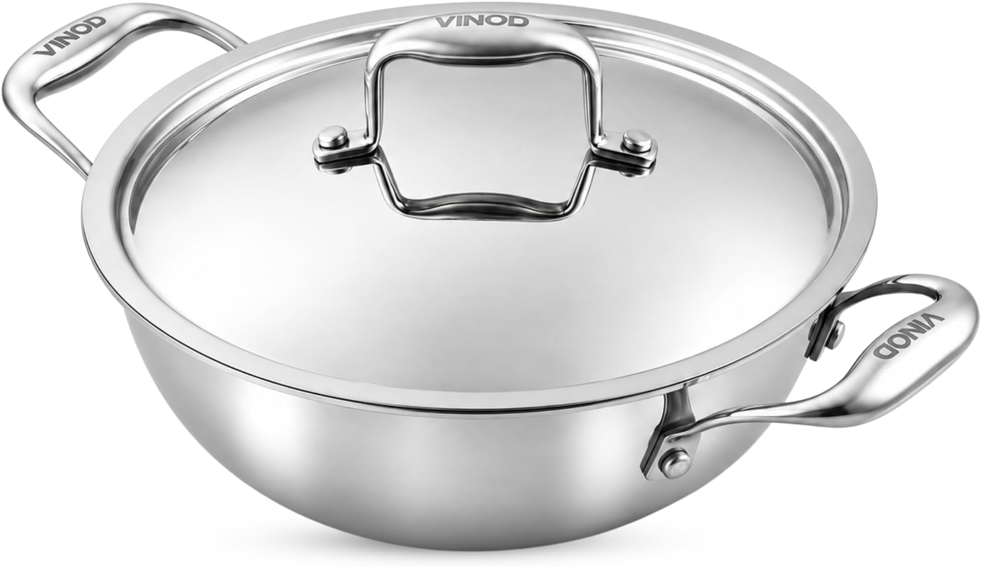 Vinod Platinum Triply Stainless Steel Kadai with lid 3.2 Litre (26 cm Dia) | 2.5mm Thick | 3 Layer S