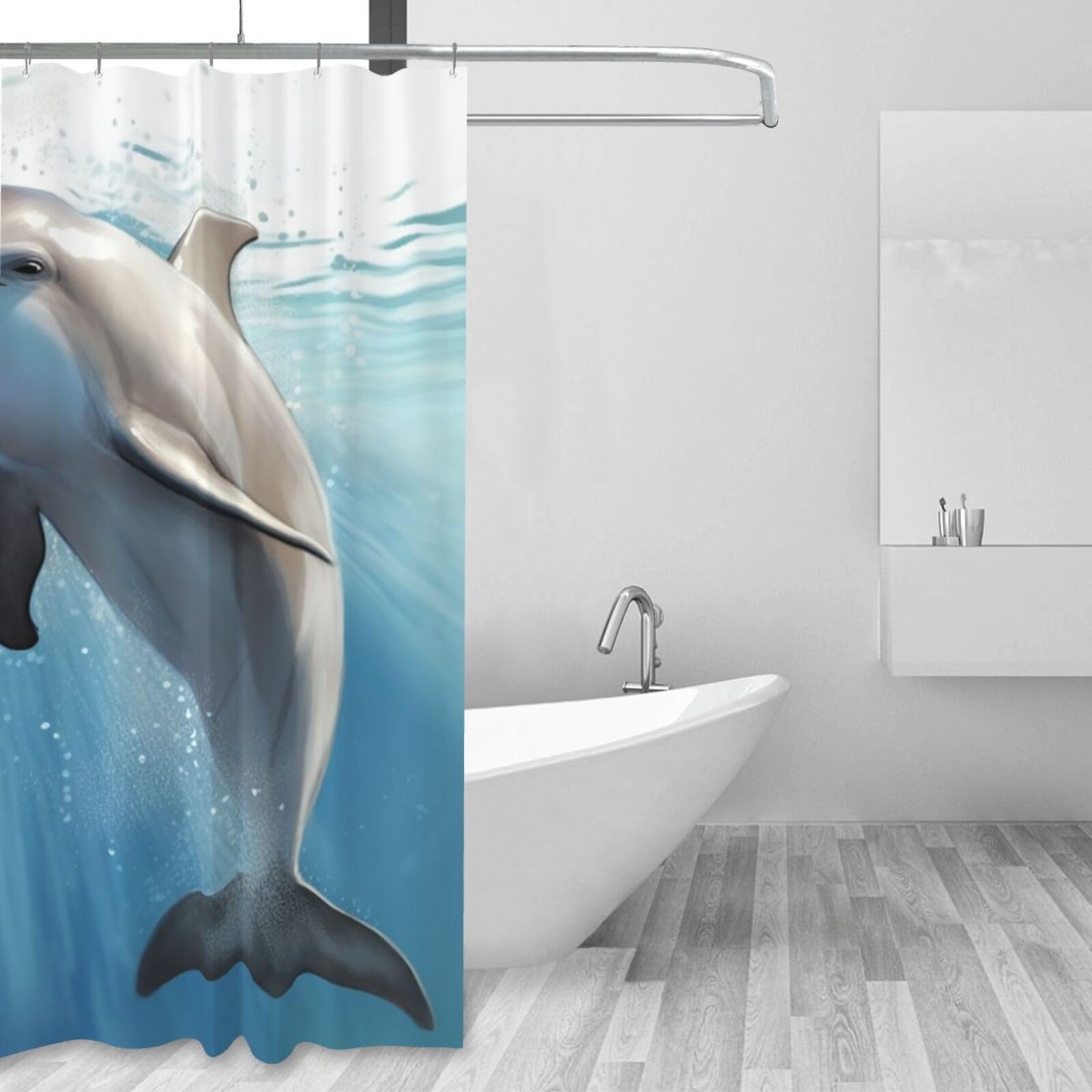 Rideau de douche en tissu dauphin imperméable 152 x 183 cm avec anneaux