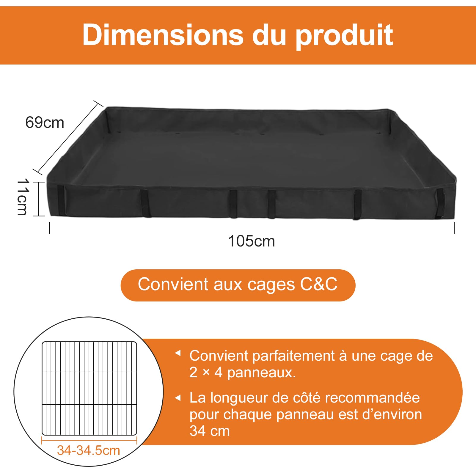 Housse de cage de cochons d'Inde imperméable fond pour habitat de petits animaux en toile pour lit de chinchilla (105 x 69 x 11 cm)