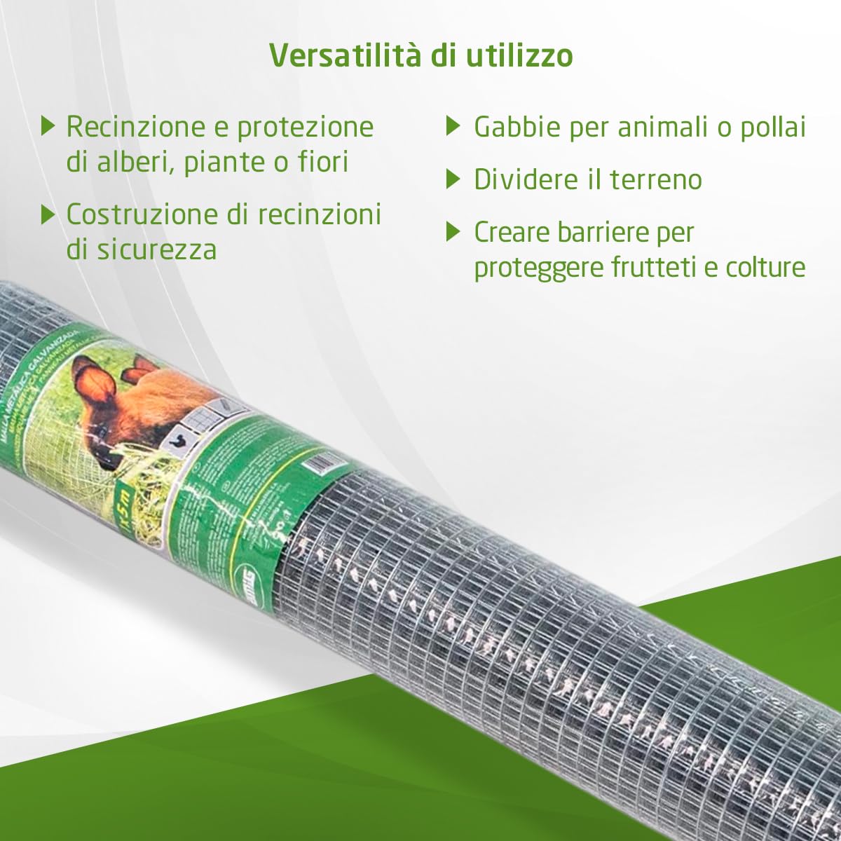 Amig - Rete Metallica Zincata Quadrata | Realizzato in acciaio zincato | Misure: 1 mx 5 m | Ideale per applicazioni di pollame, agricoltura, giardinaggio ed edilizia