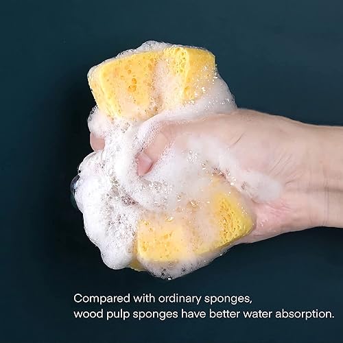 Miniatura 3 de Paquete de 10 esponjas de lavado de cocina, esponjas de celulosa natural biodegradables, esponjas desplegables que no rayan para encimeras de