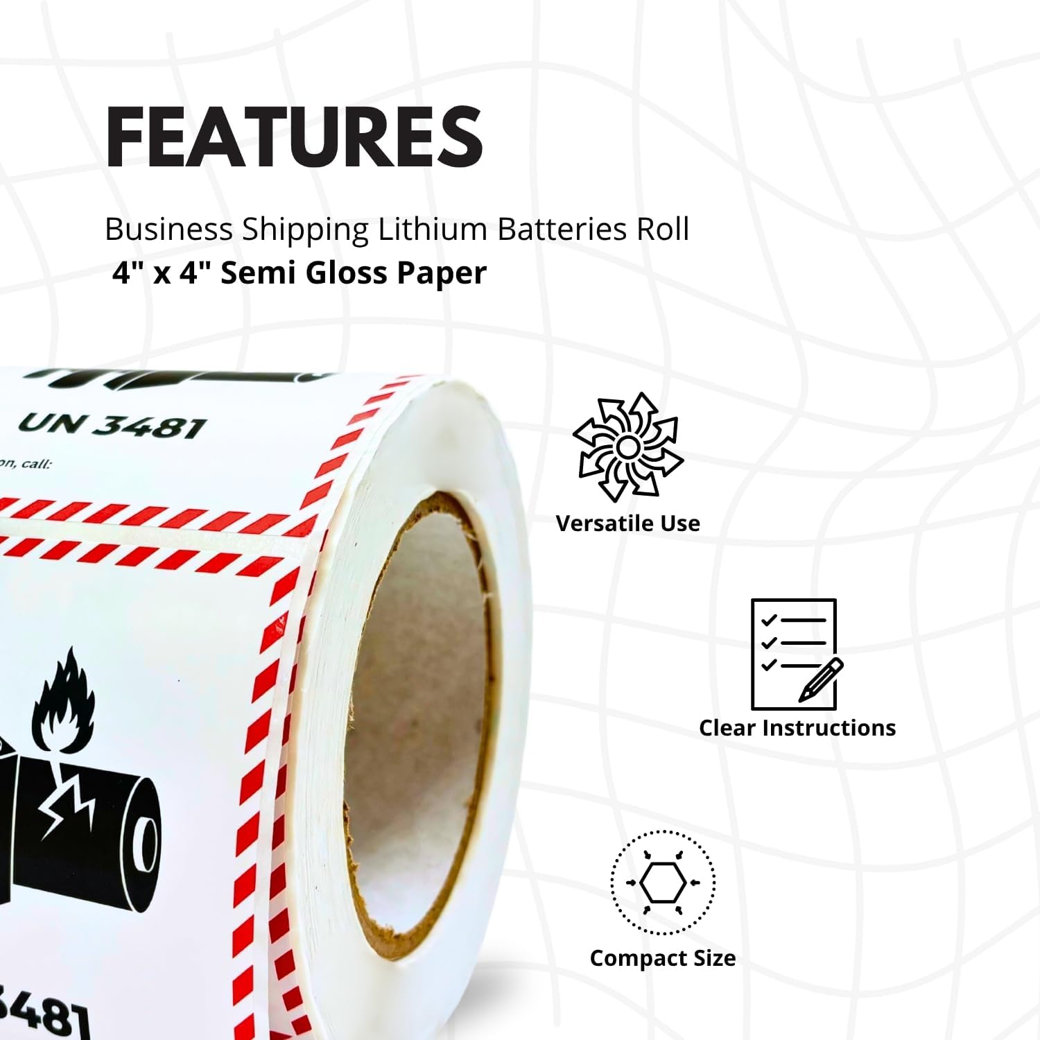 Great Eastern 500 Pcs – UN 3481 Lithium Ion Battery Caution Labels – 4" × 4" Hazard Warning Stickers | Strong Adhesive for Shipping, Packaging, Transport & Fragile Handling Labels (1 Roll)