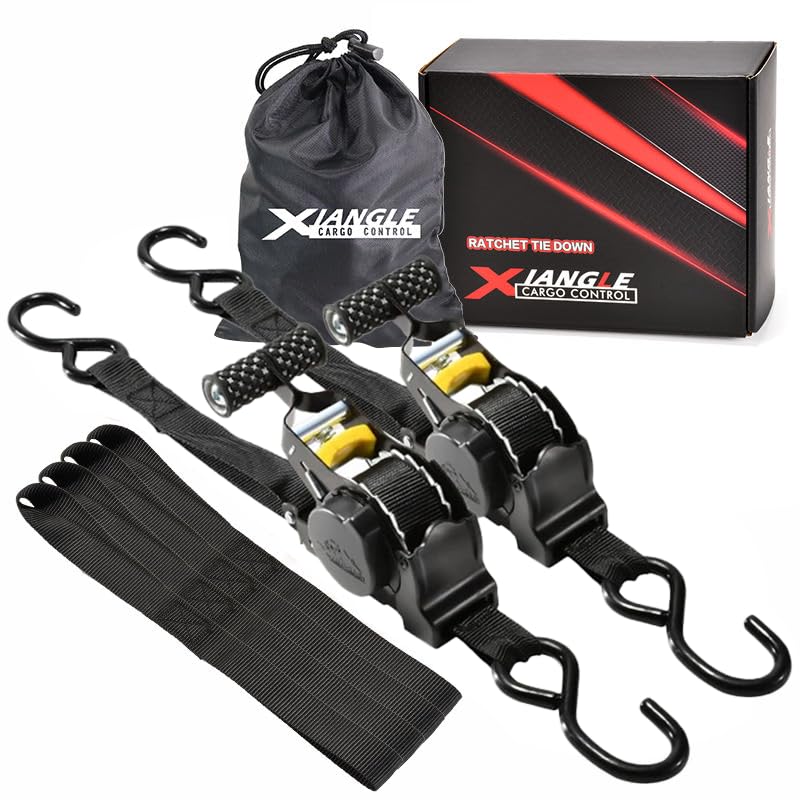 Retractable Ratchet Straps 2.5cm x 300cm Secure Tie-Downs with Rubber-Coated Handles & S-Hooks For Moving Motorcycle Bike Cargo Breaking Strength 1 500Lbs (Round wheel T-handle black)