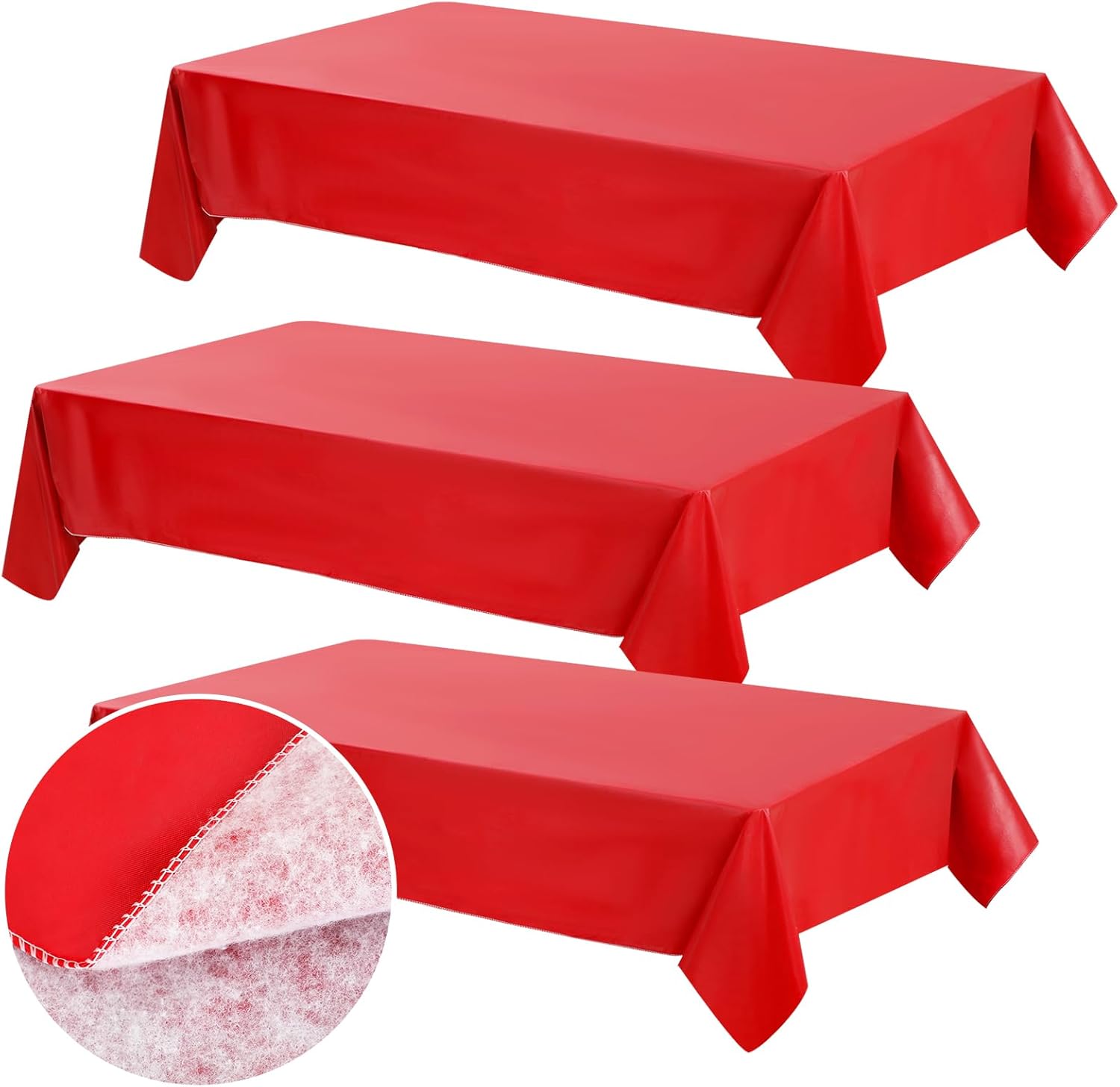 Preboun 3 Pcs Vinyl Tablecloth 54 x 108 Inches Rectangle Vinyl Flannel Backed