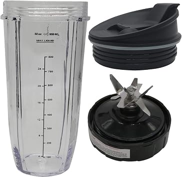 Joystar 7fins MALE GEAR with Blade add 32oz Cup with Sip & Seal Lid for nutri ninjaBL2012/BL2013/BL456/BL486/487/487A/488W/490/491/492/492W/640/642/642W/642Z/680A/682/NN100/NN100A/NN101/NN102