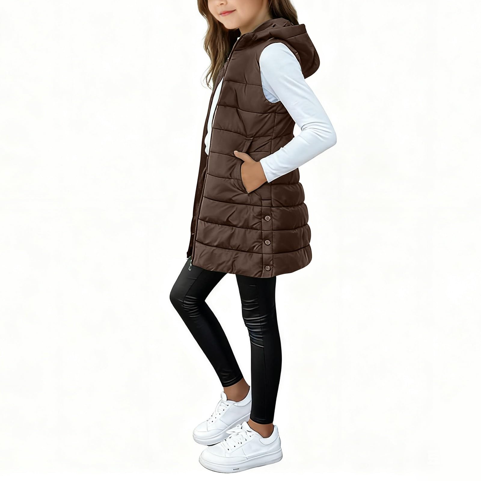 Doudoune longue matelassée légère à capuche sans manches pour enfants coupe-vent chaud d'hiver imperméable