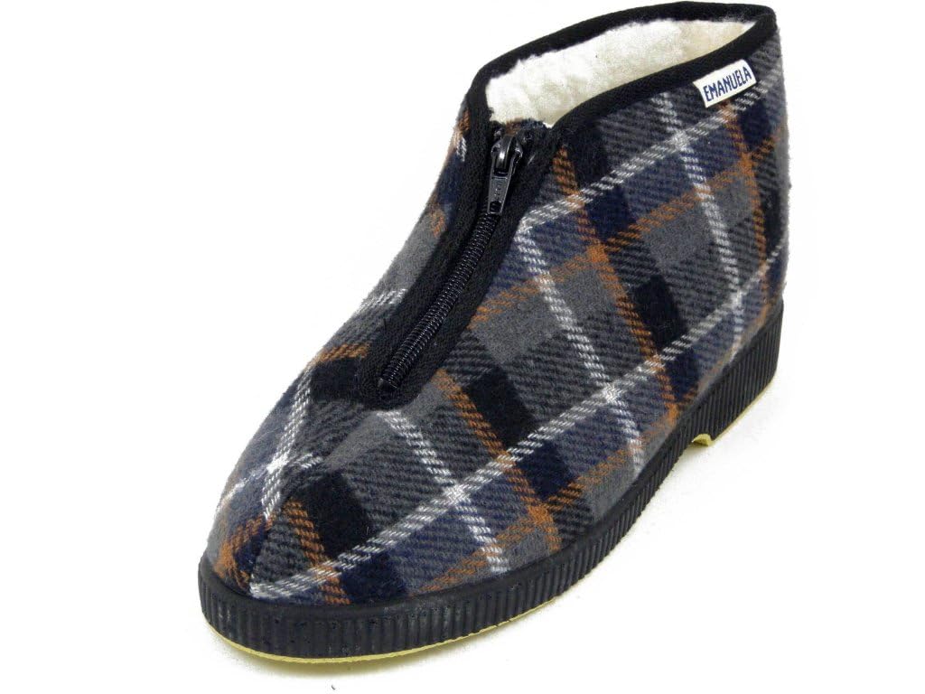 EMANUELA, Pantofole Uomo Chiuse Stivaletto invernale in Tessuto Multicolore, Fodera Lana, Suola Antiscivolo