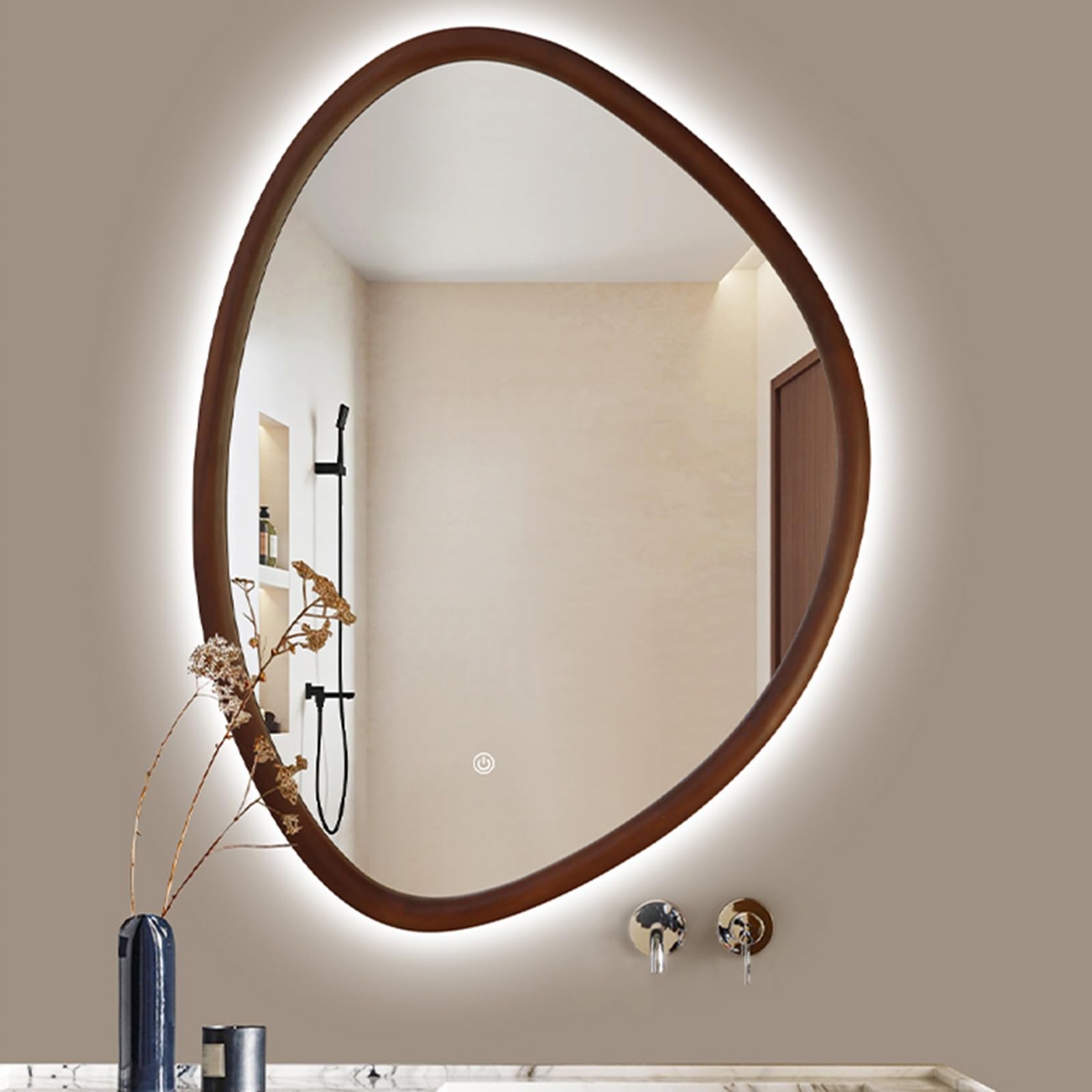 Miroir mural irrégulier avec lumières LED antibuée TZUFA grand format