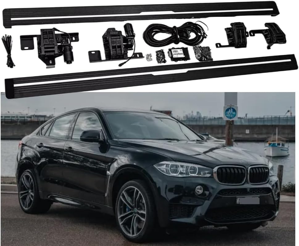 Deployable Electric Running Board Compatible with BMW X6 F16 2015-2019 Side Step Power Nerf Bar, Black+Silver